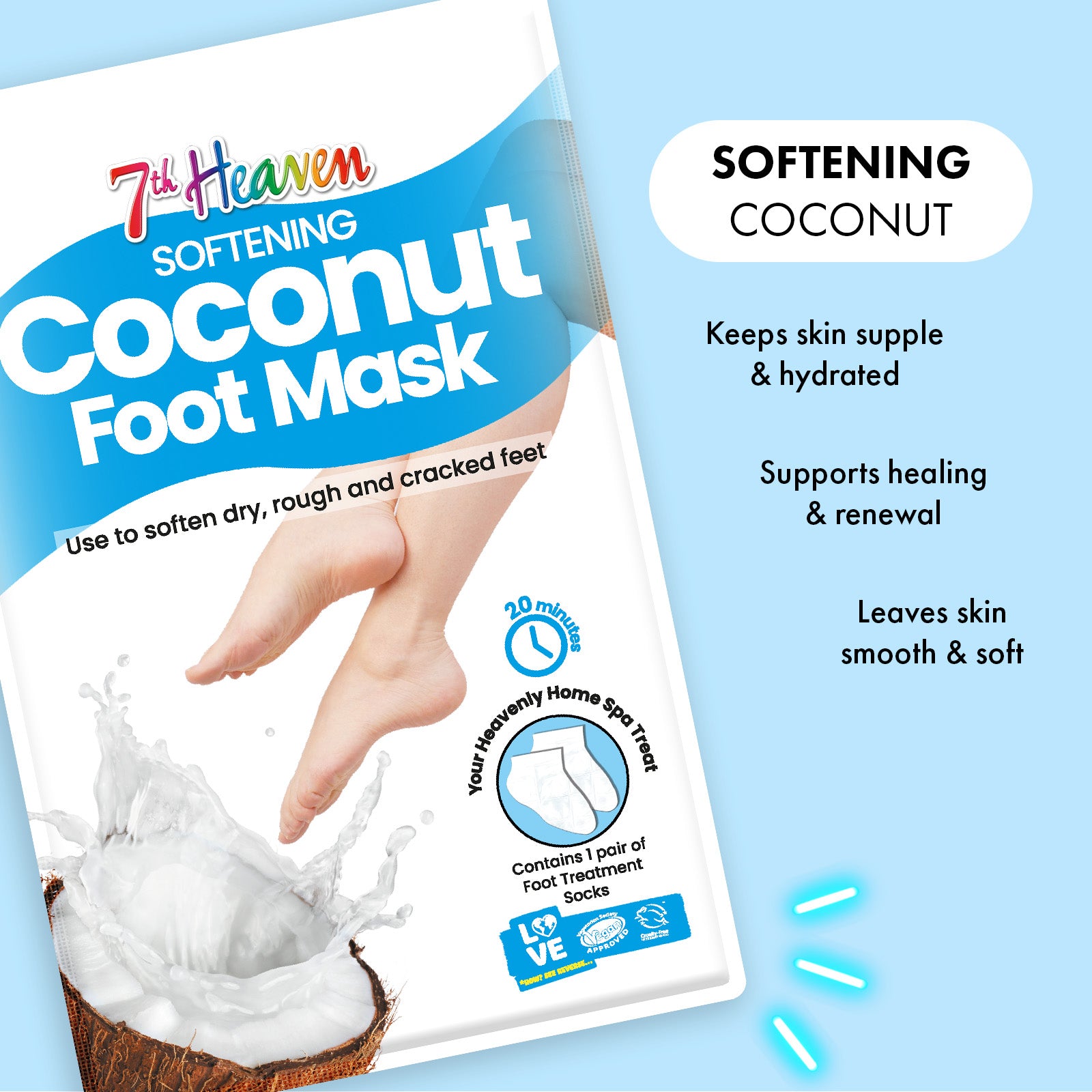 7th Heaven Softening Coconut Foot Mask - Repairs & Smooths Cracked Feet