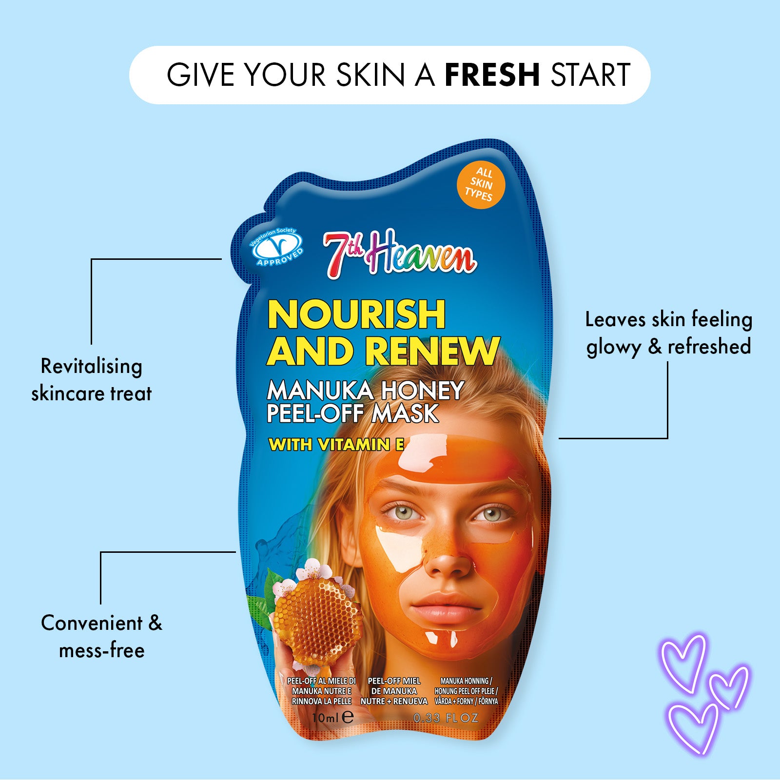 7th Heaven Manuka Honey Peel-Off Mask with Vitamin E - Nourishes & Softens, Pack of 6