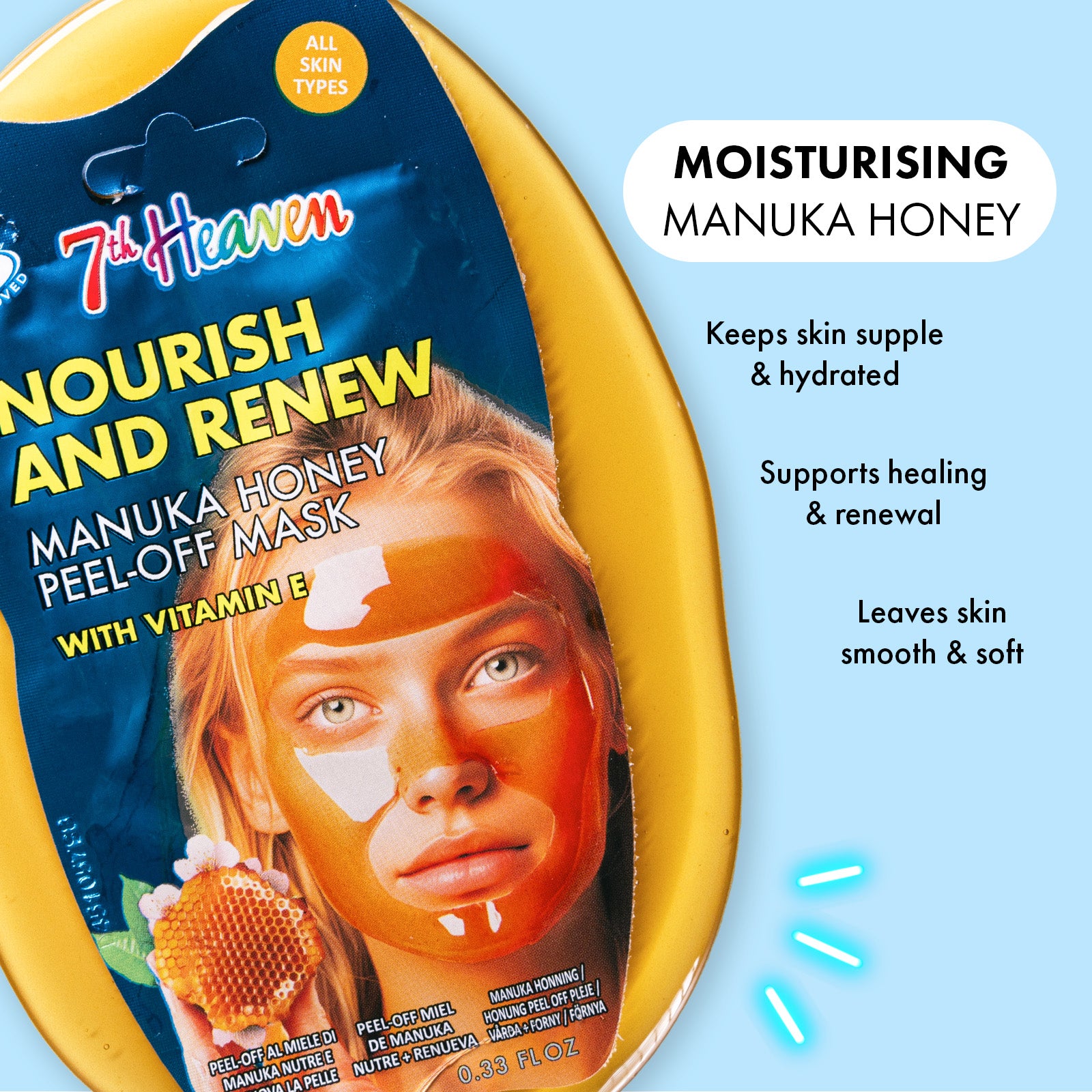7th Heaven Manuka Honey Peel-Off Mask with Vitamin E - Nourishes & Softens, Pack of 6