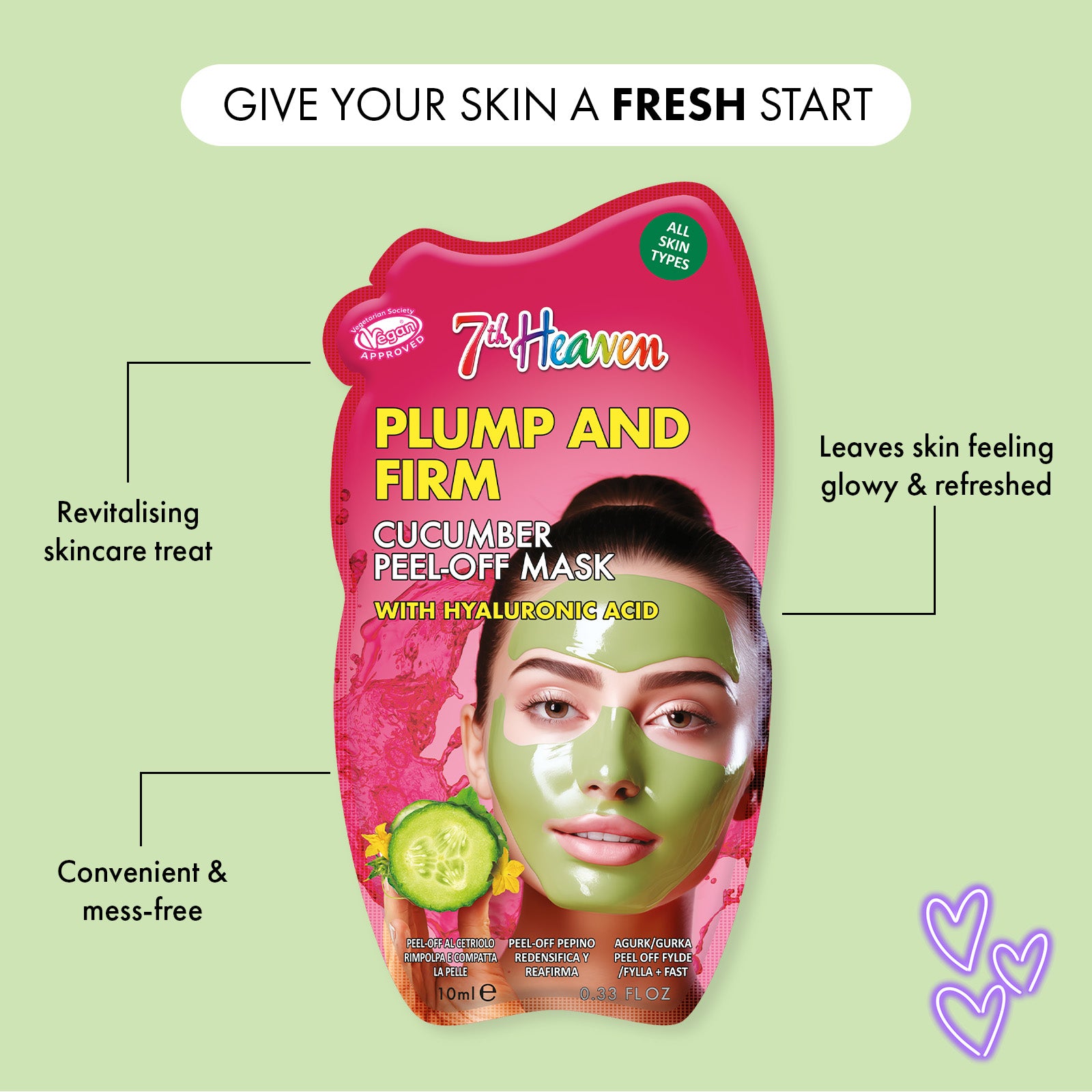 7th Heaven Cucumber Peel-Off Mask with Hyaluronic Acid - Plumps & Firms Skin
