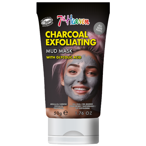 7th Heaven Charcoal Mud Mask with Glycolic Acid - Detoxifies & Refines, 50g