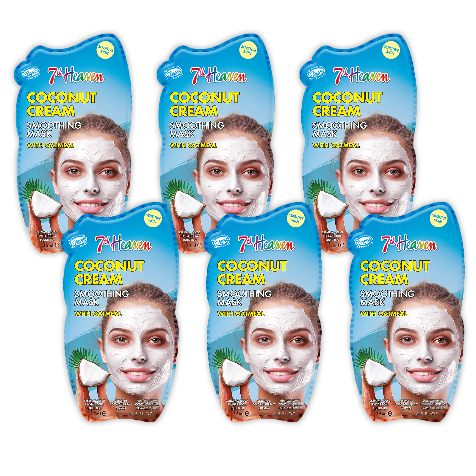 7th Heaven Coconut Cream Face Mask with Oatmeal - Soothes & Smooths Skin, Pack of 6