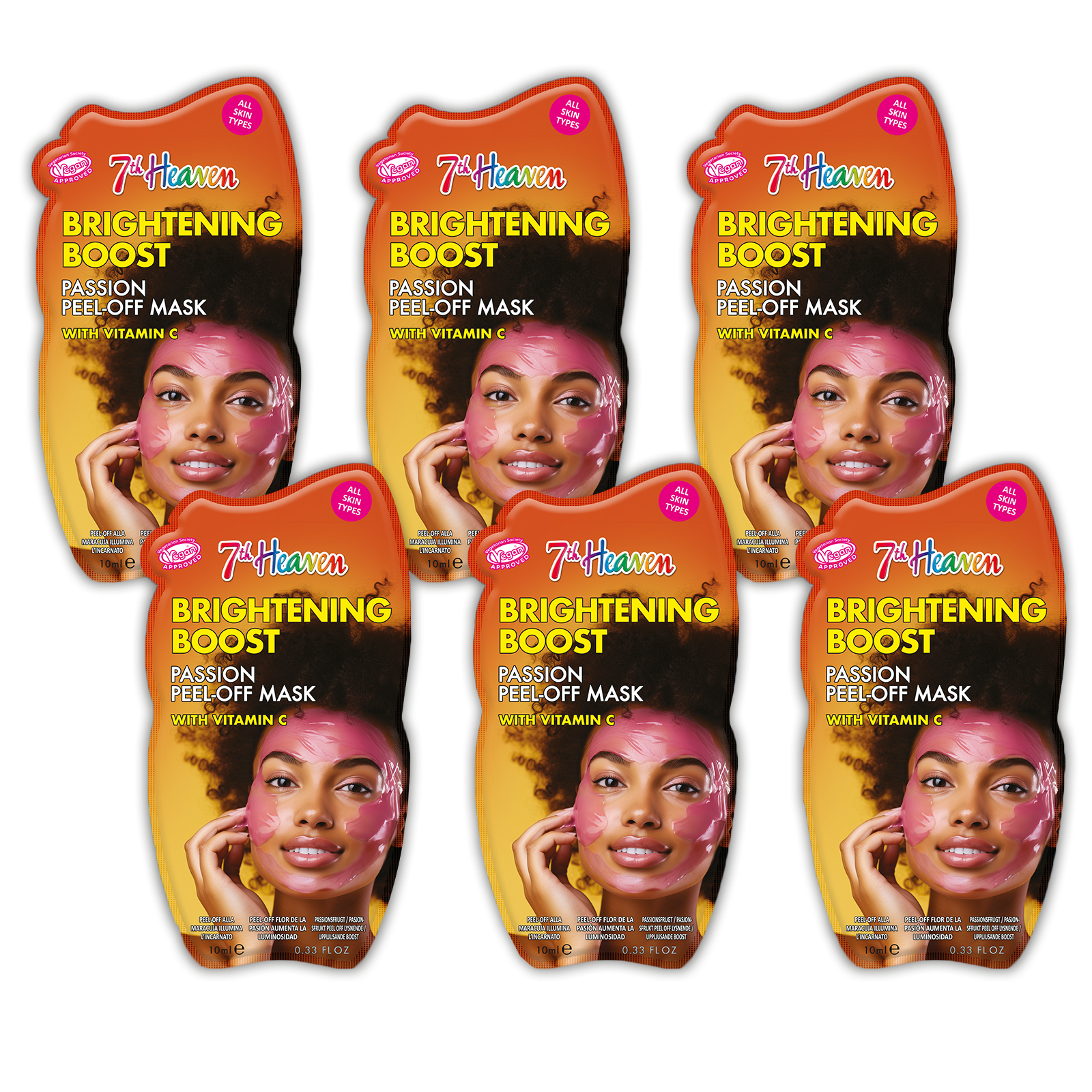 7th Heaven Passion Peel-Off Mask with Vitamin C - Brightens & Clarifies, Pack of 6