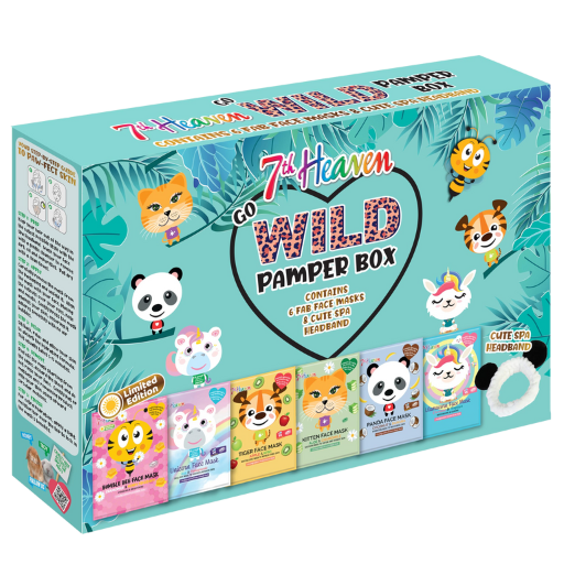 7th Heaven Go Wild Pamper Box -  6 Animal Sheet Masks & Panda Headband Skincare Gift Set