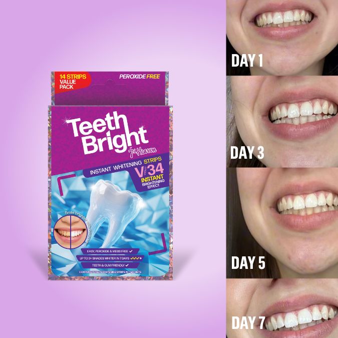 Teeth Bright by 7th Heaven Teeth Whitening Strips with Advanced PAP Technology - 7 Day Pack