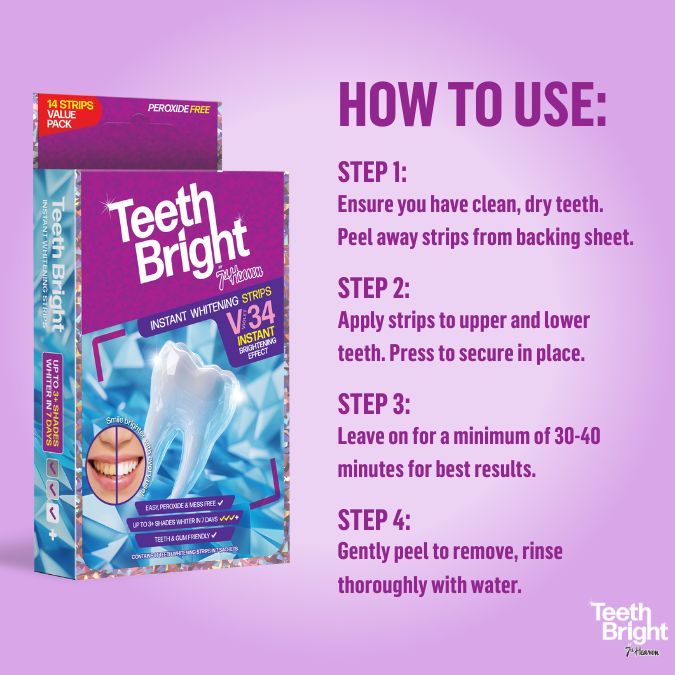 Teeth Bright by 7th Heaven Teeth Whitening Strips with Advanced PAP Technology - 7 Day Pack
