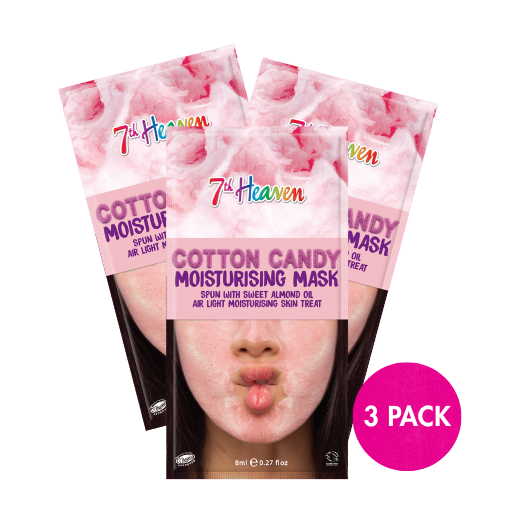 7th Heaven Cotton Candy Face Mask with Sweet Almond Oil - Moisturising & Softening, Pack of 3