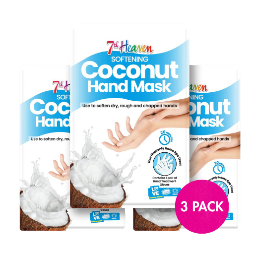 7th Heaven Coconut Hand Mask - Moisturising & Soothing for Dry, Chapped Hands, Pack of 3