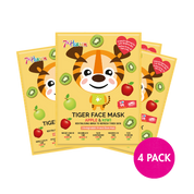 7th Heaven Tiger Sheet Face Mask with Apple & Kiwi - Revitalising & Brightening, Pack of 4
