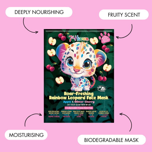 7th Heaven Rainbow Leopard Face Mask with Apple & Cherry - Hydrate & Glow
