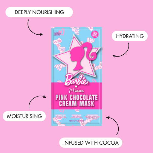 7th Heaven Barbie Pink Chocolate Cream Face Mask – Moisturising & Calming with Cocoa Butter, Sweet Almond Oil & Juniper Oil