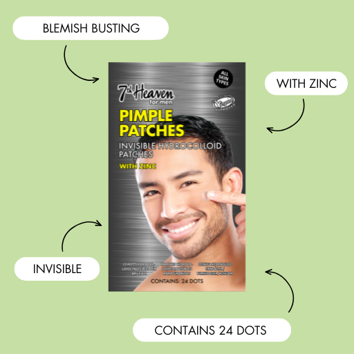 7th Heaven Men's Pimple Patches Invisible Hydrocolloid Patches with Zinc - Blemish Control & Oil Reduction