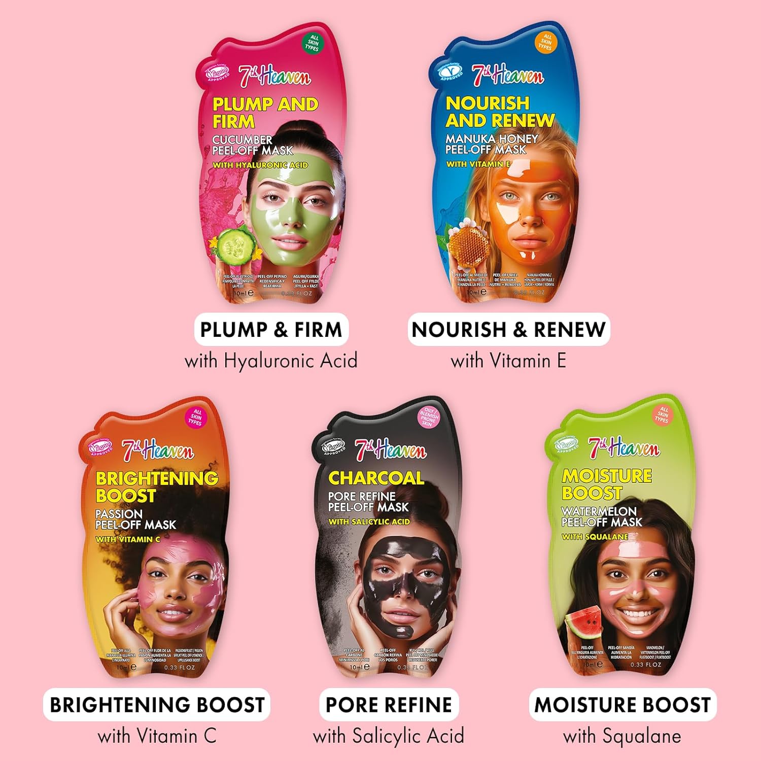 7th Heaven Pamper Hamper – 10 Face Masks with Manuka Honey, Charcoal, Hyaluronic Acid, Cocoa Butter, Vitamin C & Dead Sea Mud
