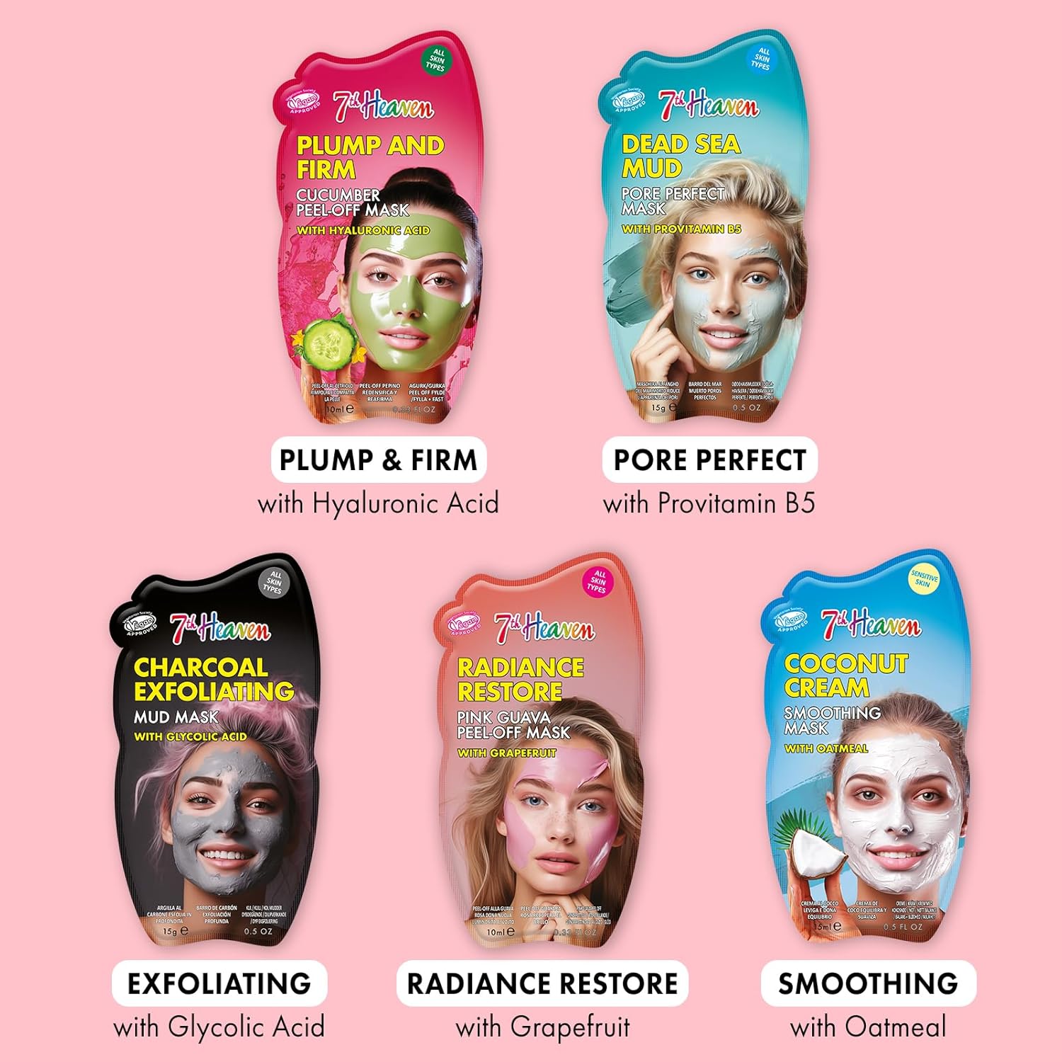 7th Heaven Pamper Hamper – 10 Face Masks with Manuka Honey, Charcoal, Hyaluronic Acid, Cocoa Butter, Vitamin C & Dead Sea Mud