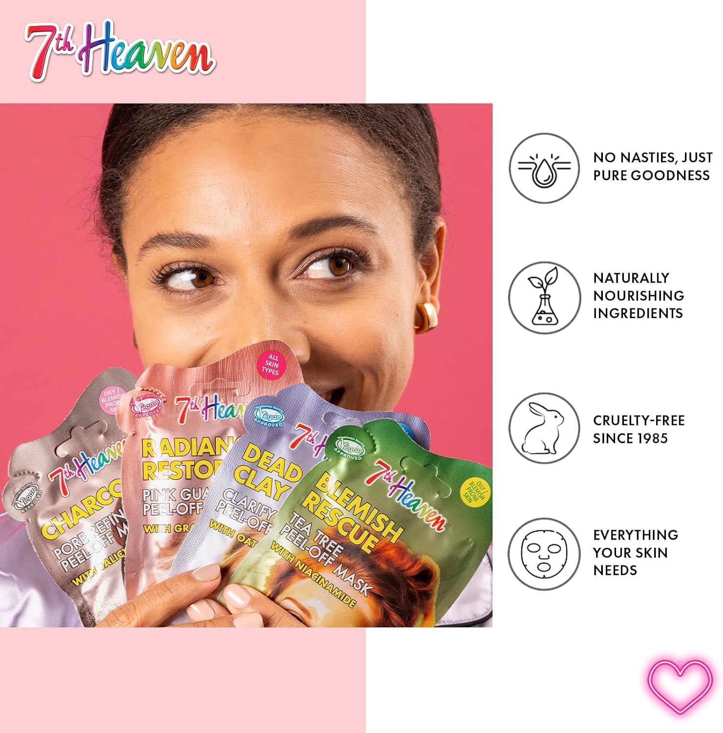7th Heaven Pamper Hamper – 10 Face Masks with Manuka Honey, Charcoal, Hyaluronic Acid, Cocoa Butter, Vitamin C & Dead Sea Mud