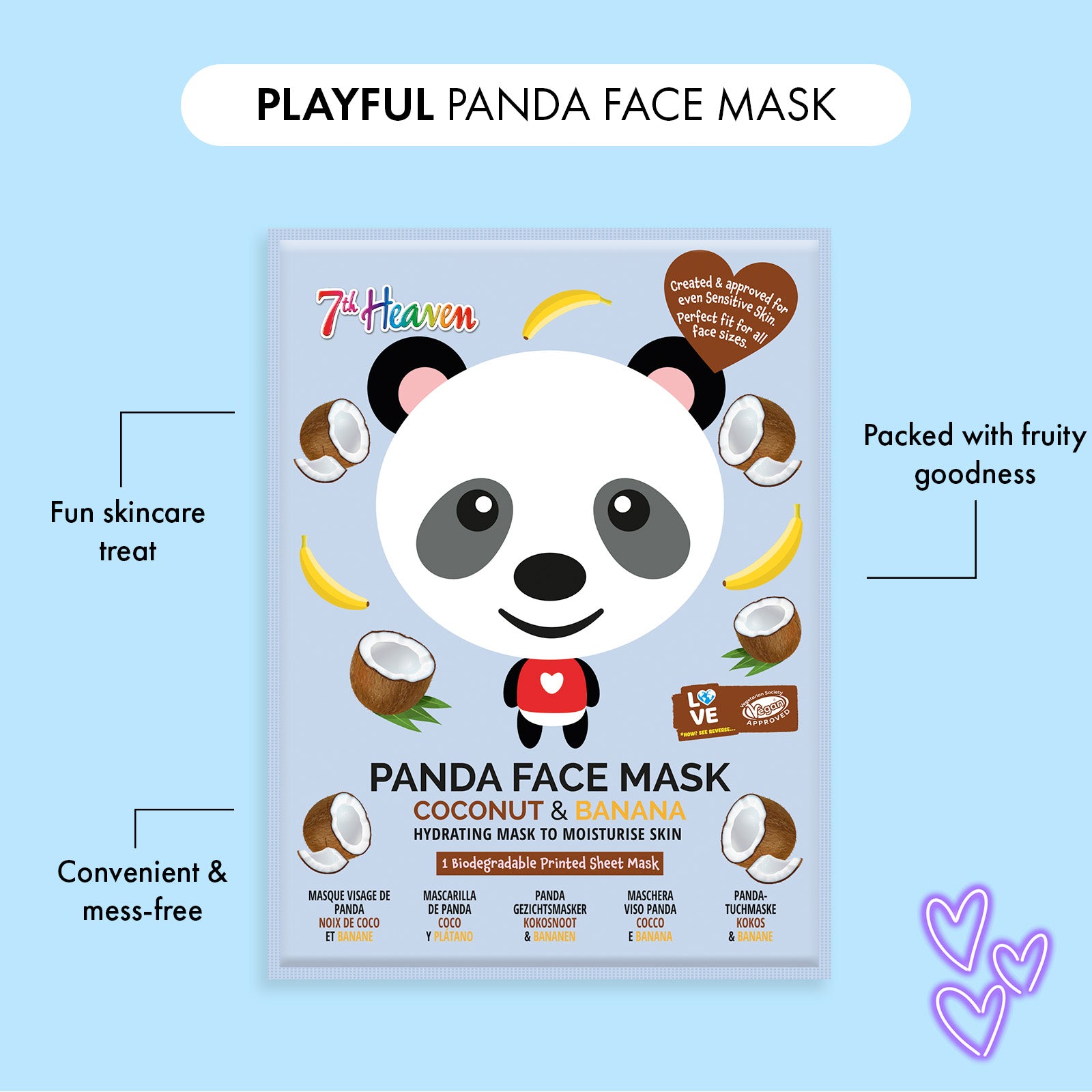 7th Heaven Go Wild Pamper Box -  6 Animal Sheet Masks & Panda Headband Skincare Gift Set