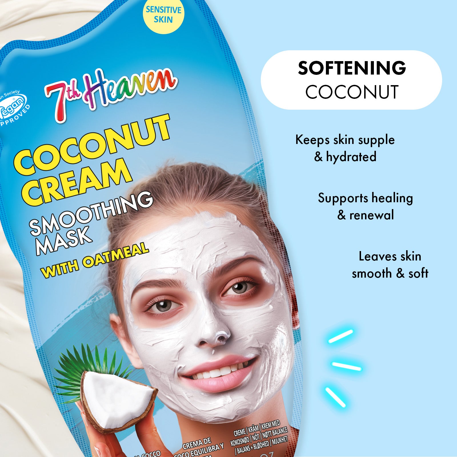 7th Heaven Coconut Cream Face Mask with Oatmeal - Soothes & Smooths Skin, Pack of 6