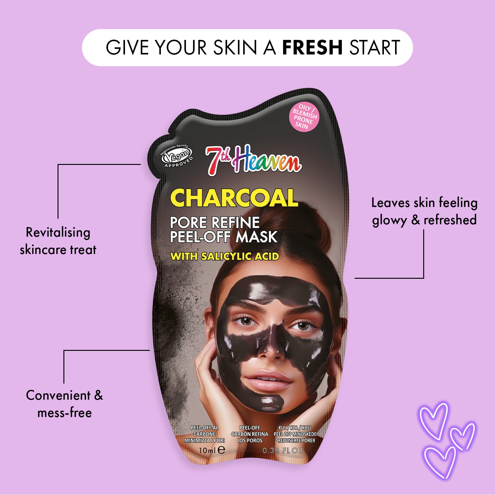 7th Heaven Charcoal Peel-Off Mask with Salicylic Acid - Refines Pores & Clears Skin
