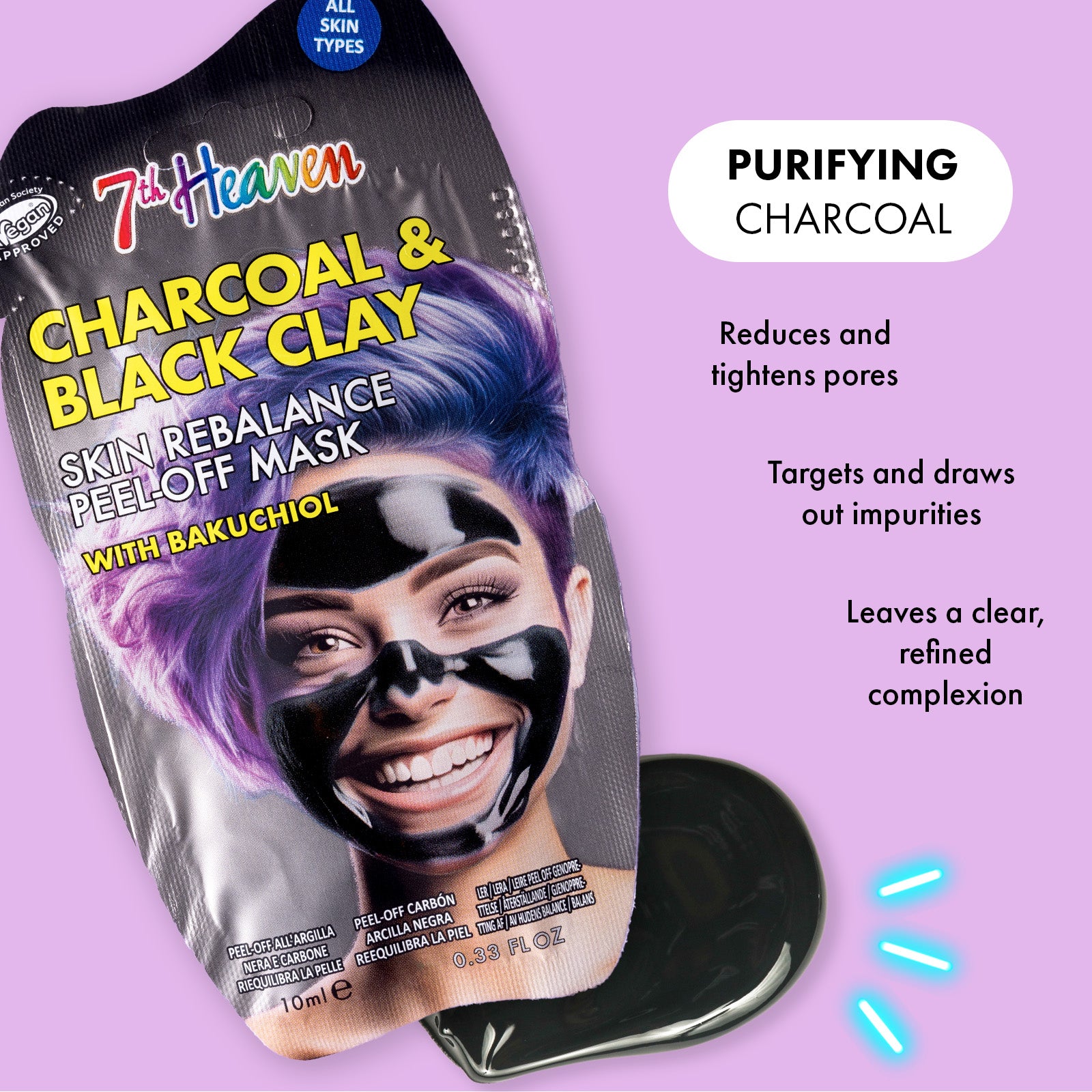 7th Heaven Charcoal & Black Clay Peel-Off Mask - Rebalances & Firms Skin