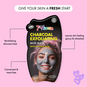 7th Heaven Charcoal Mud Mask with Glycolic Acid - Exfoliates & Detoxifies