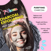 7th Heaven Charcoal Mud Mask with Glycolic Acid - Exfoliates & Detoxifies