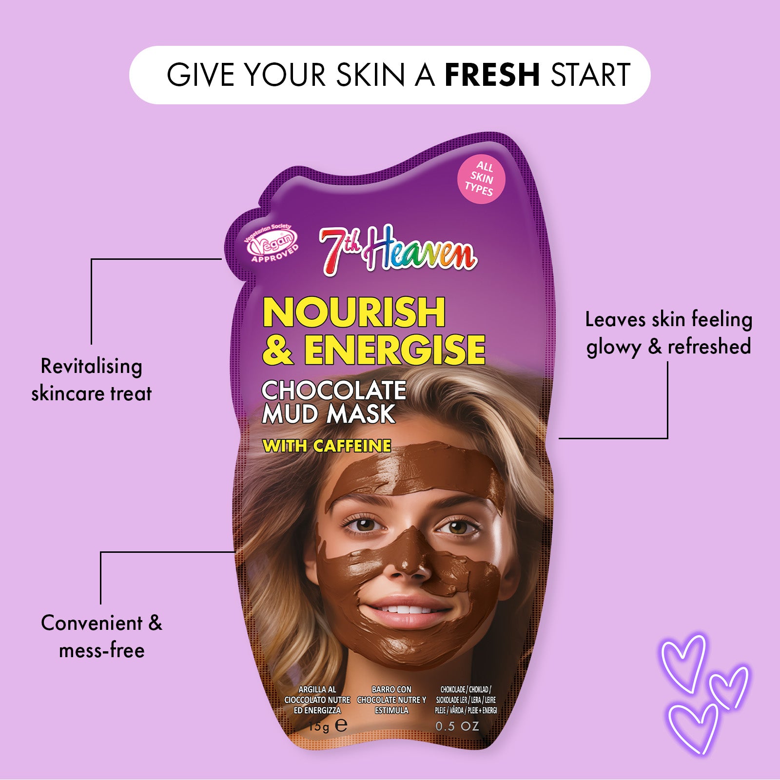 7th Heaven Chocolate Mud Mask with Caffeine - Nourishes & Energises Skin