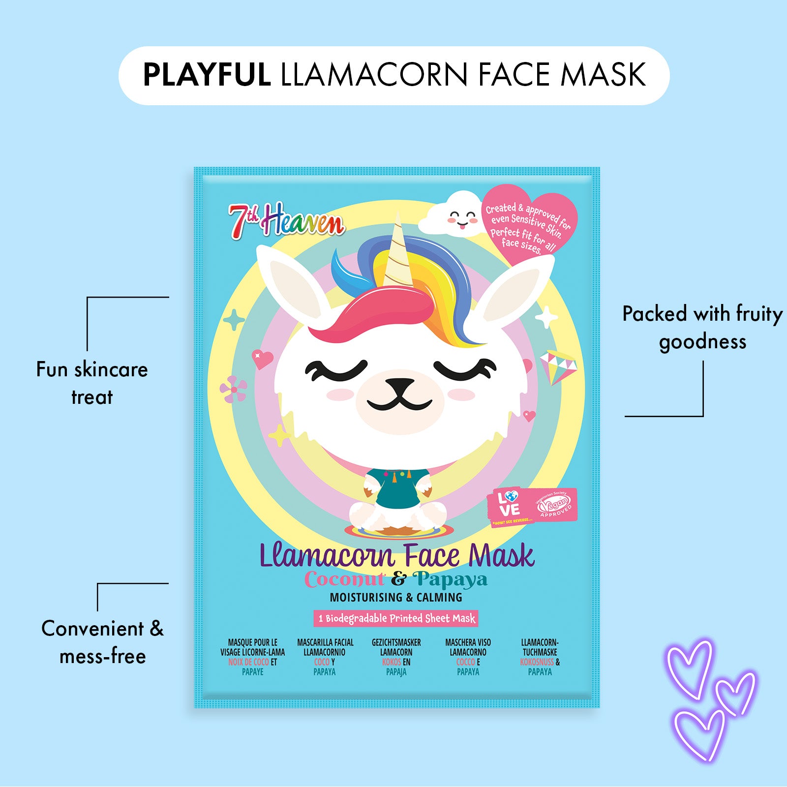 7th Heaven Llamacorn Face Mask with Coconut & Papaya - Calms & Hydrates