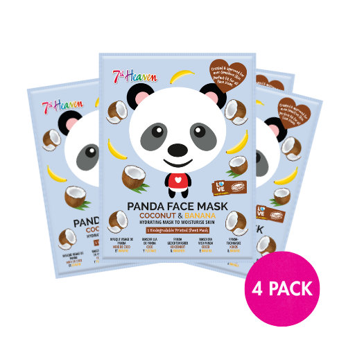 7th Heaven Panda Sheet Mask with Coconut & Banana - Hydrates & Softens, Pack of 4
